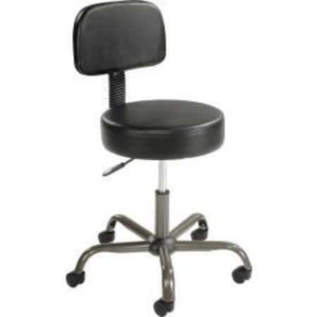 Global Equipment Interion    Antimicrobial Vinyl Medical Stool with Backrest, Black 240160ABK